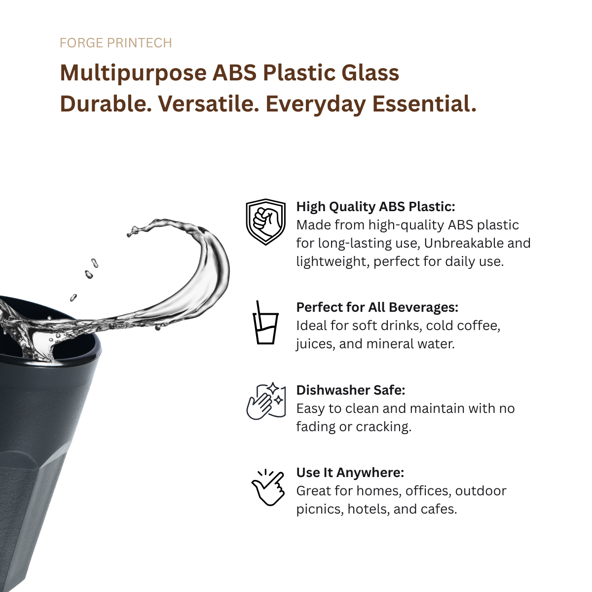 Luxer Black Unbreakable Tumblers 400ml, Set of 6