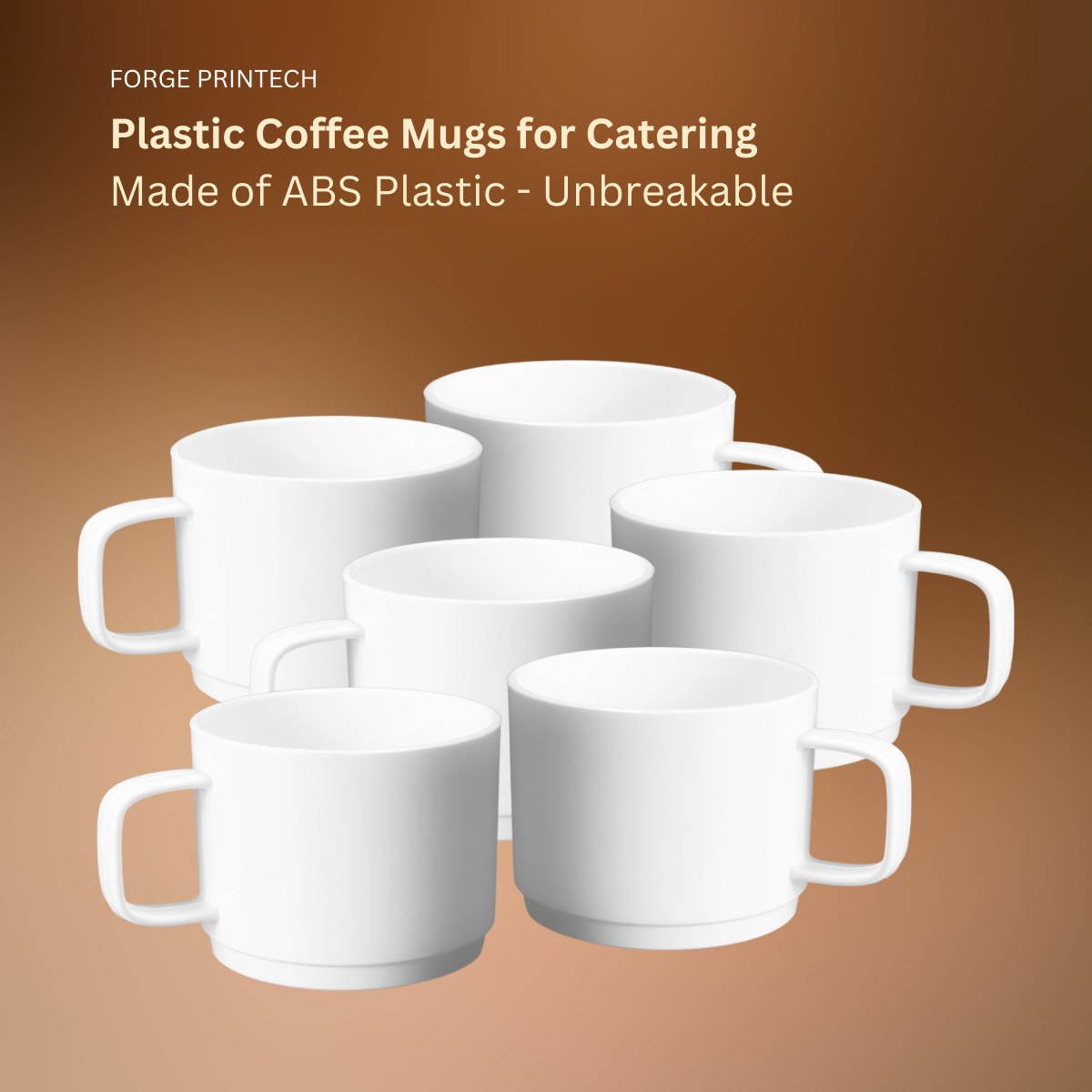 ABS Plastic Coffee Mug 200ml, White, Set of 6