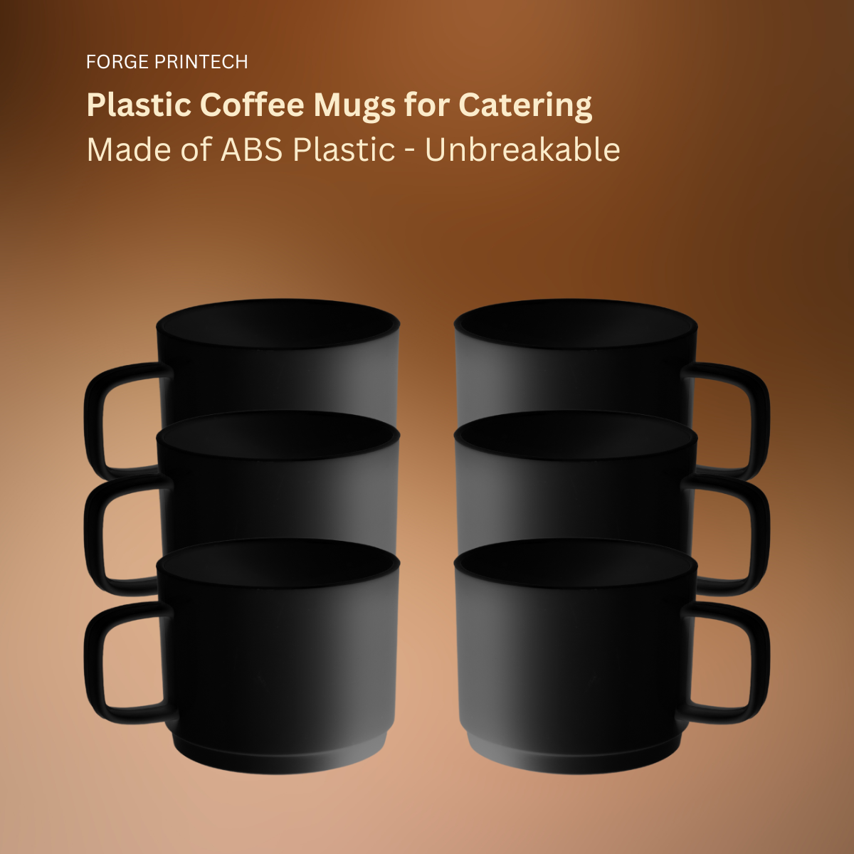 Unbreakable Coffee Mugs 200 ml, Black, Set of 6