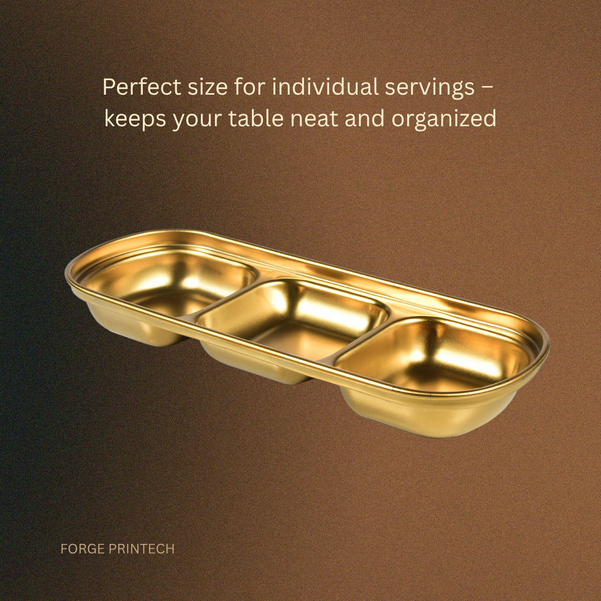 Stainless Steel 3-Compartment Sauce Dip Tray, Gold