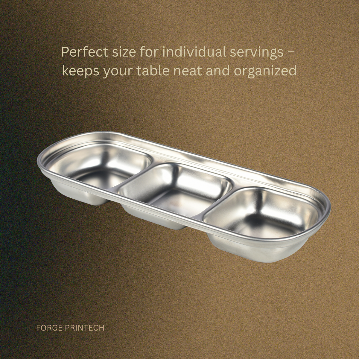 Stainless Steel 3-Compartment Sauce Dip Tray, Silver