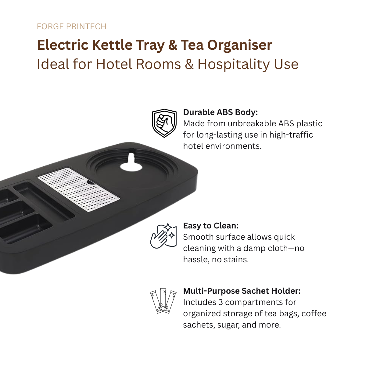 Electric Kettle Stand for Hotel Rooms | Curved corners