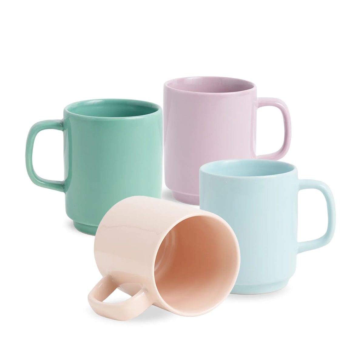 Rise Coffee Cup, Pastels Ceramic Mugs, 350ml Pack of 4