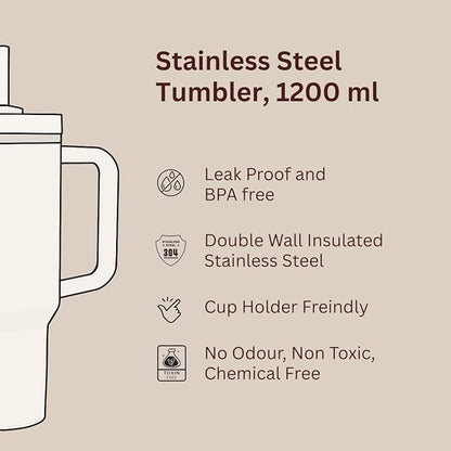 1200ml Tumbler with Lid and Handle, Double Insulated Stainless Steel Wall