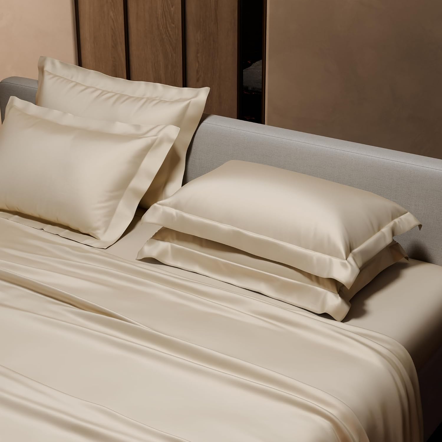Opulence, Premium satin bedsheet, Ivory, Super King Size