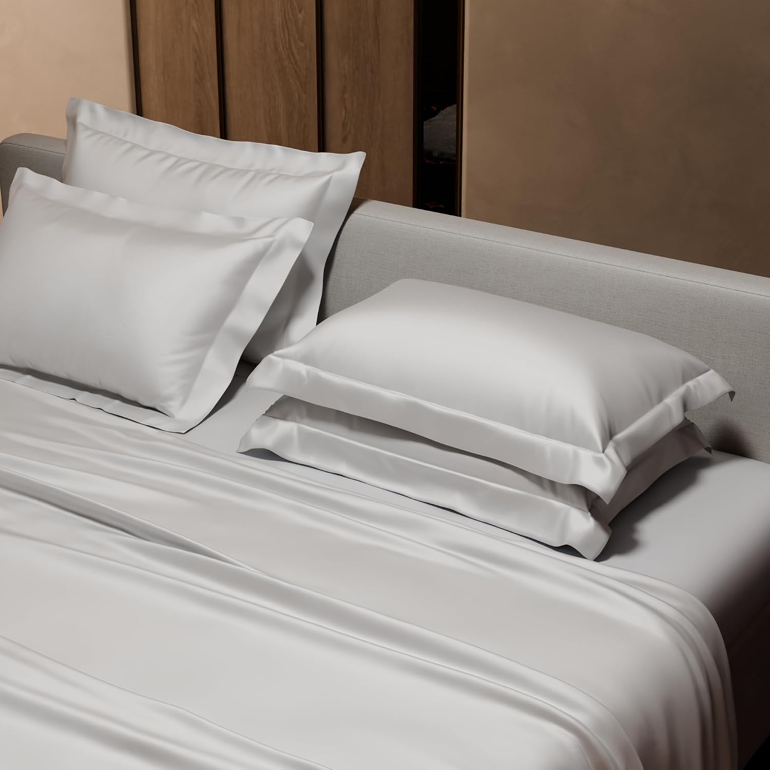 Opulence, Premium satin bedsheet, Vanilla White, Super King Size