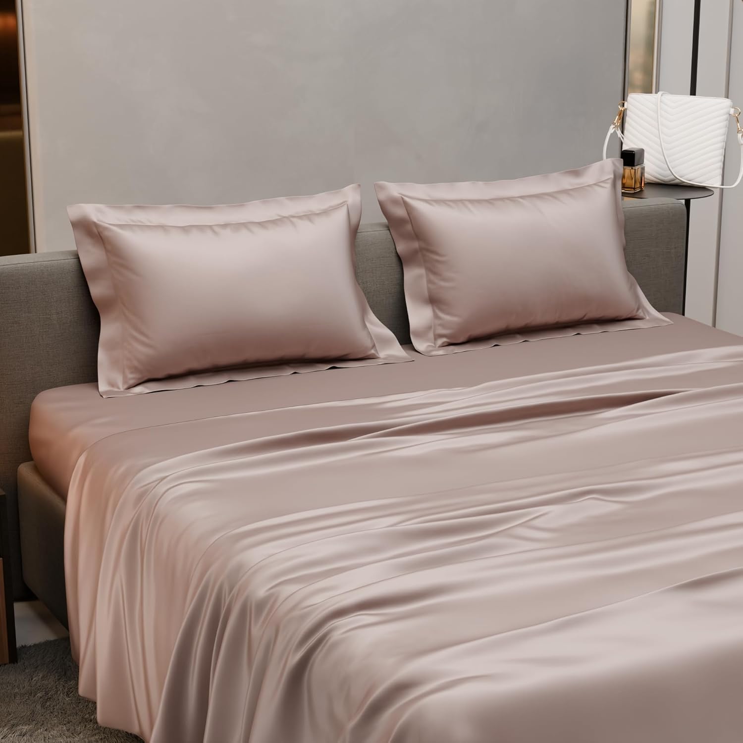 Opulence, Premium satin bedsheet, Rose Gold, Super King Size