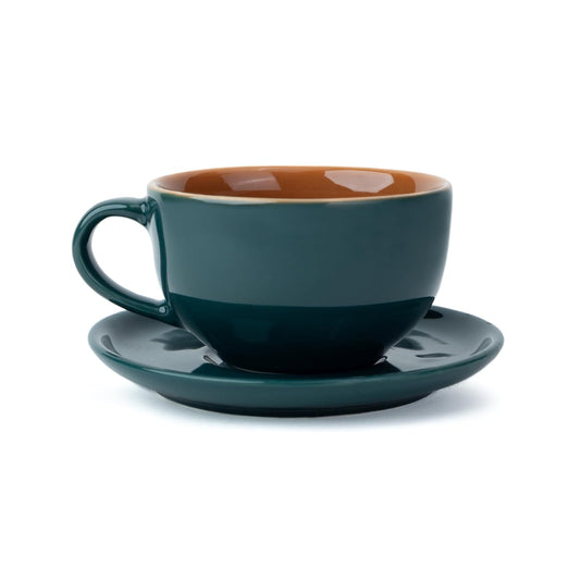 Premium Porcelain Ceramic Coffee Cup Saucer Set Teal Green 320ml, (Pack of 1)