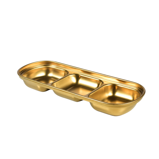 Stainless Steel 3-Compartment Sauce Dip Tray, Gold