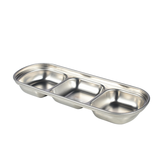 Stainless Steel 3-Compartment Sauce Dip Tray, Silver