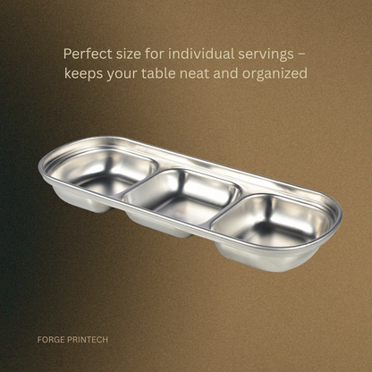 Stainless Steel 3-Compartment Sauce Dip Tray, Silver