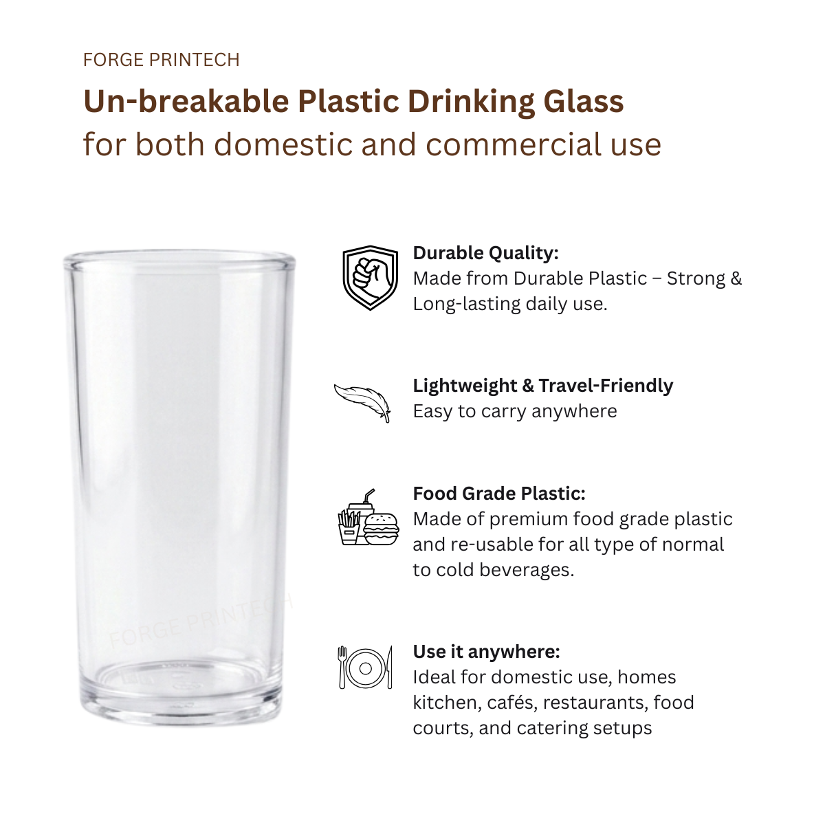 CLARENCE, Highball unbreakable plastic glass, set of 6, clear, 275 ml