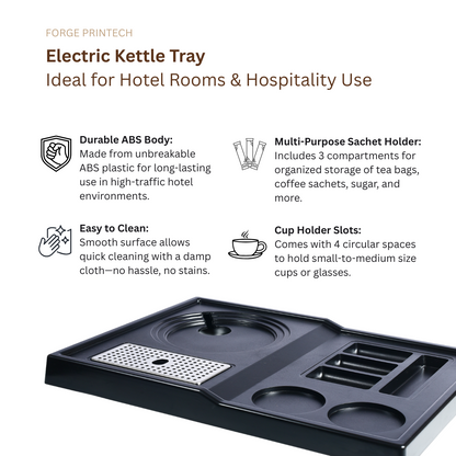 Hotel Room Tea Kettle Tray made of ABS Plastic | 2 Cup Holder