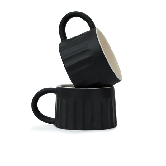 Large Ceramic Cappuccino Cup, Set of 2, Black, 300ml