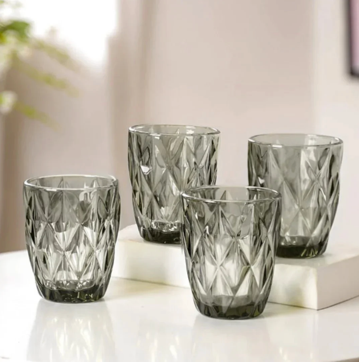 Sapphire Diamond Cut, Ashh grey beverage glass set, pack of 6