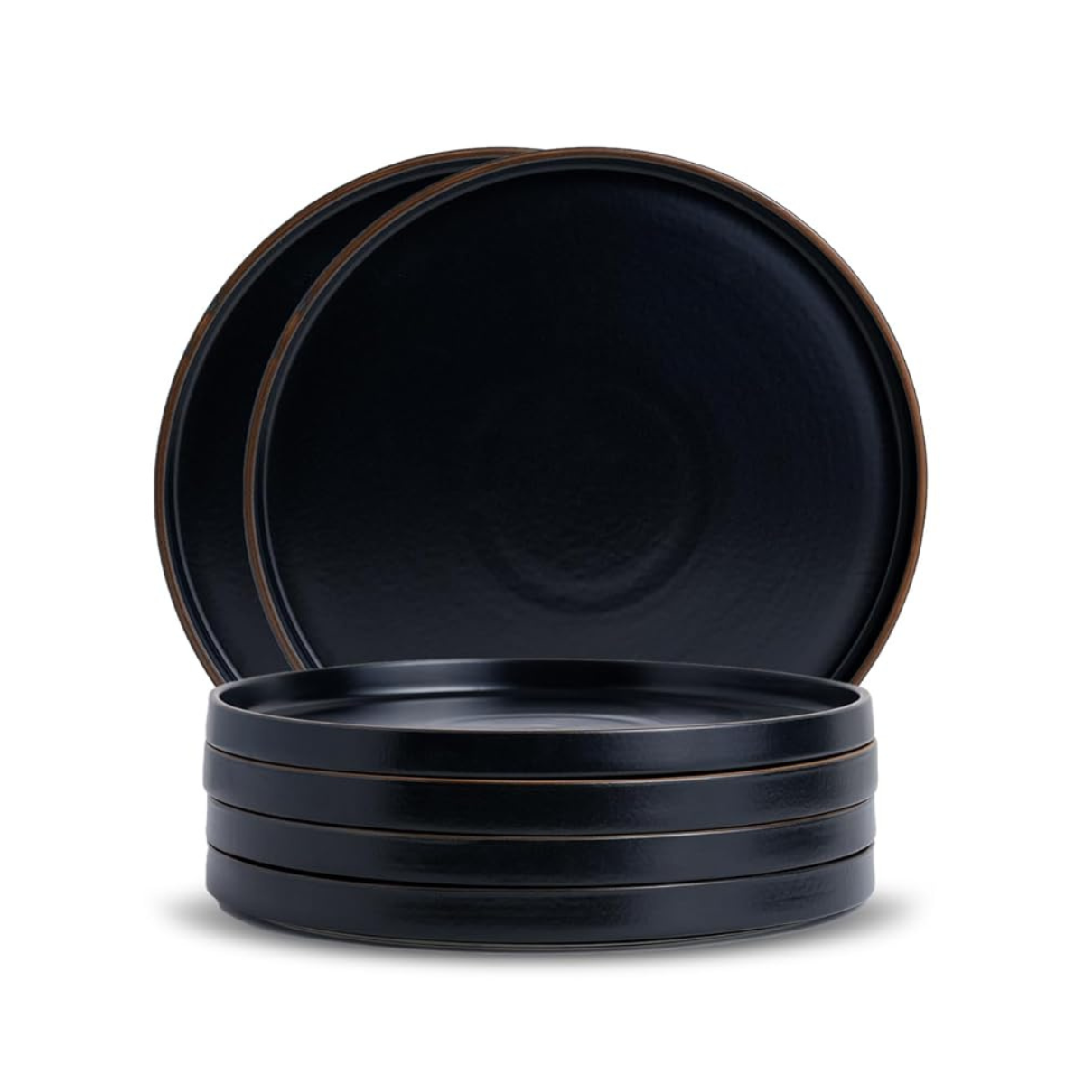 Matte Japandi, Ceramic modern dinner plates, black, set of 6 Pcs