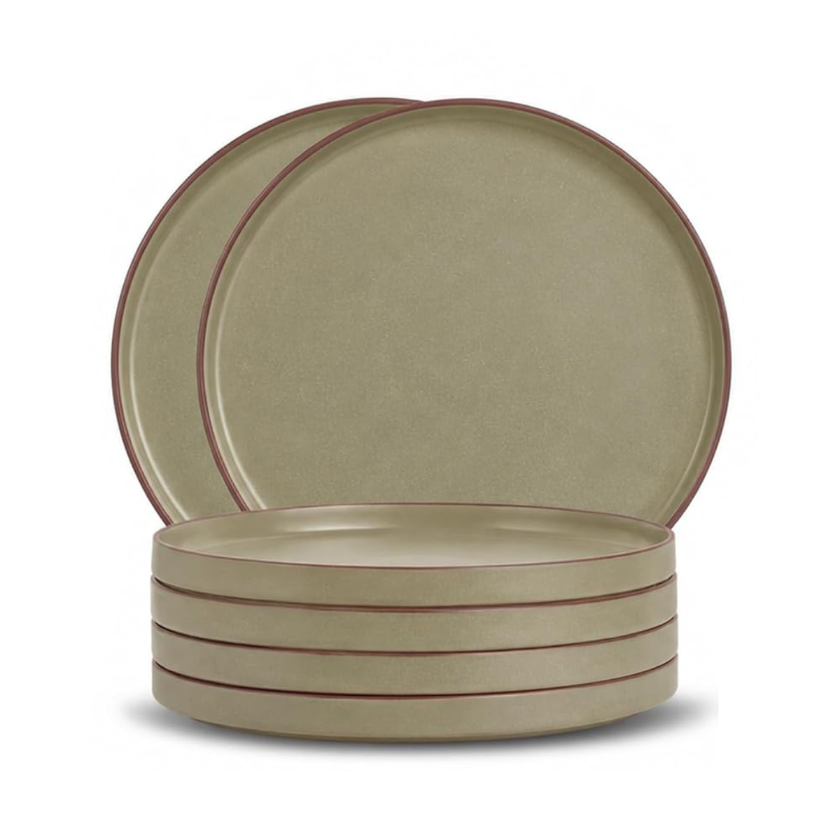 Matte Japandi, Ceramic modern dinner plates, green, set of 6 Pcs