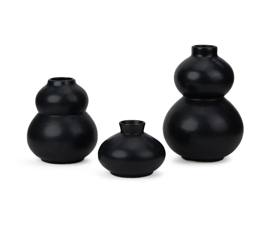 Evo Ceramic Vase, Ceramic Vases for Décor, Black, Set of 3