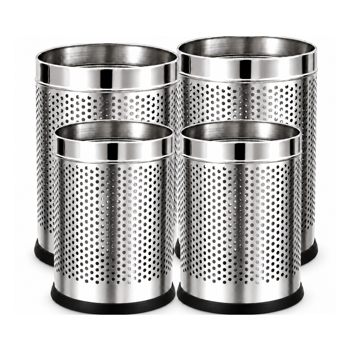 Classic Perforated Bin, 2 medium and 2 small, stainless steel dustbin, set of 4