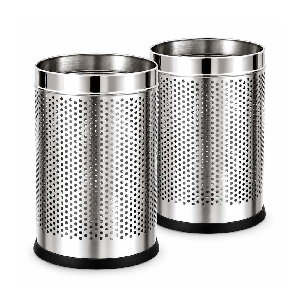 Classic Perforated Bin, Medium Jali Bin, Stainless Steel, Set of 2