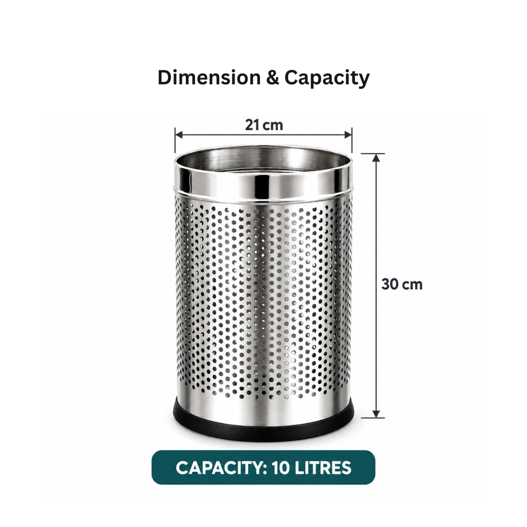 Classic Perforated Bin, 2 medium and 2 small, stainless steel dustbin, set of 4