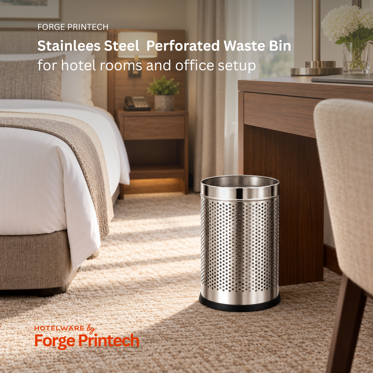 Classic Perforated Bin, 2 medium and 2 small, stainless steel dustbin, set of 4